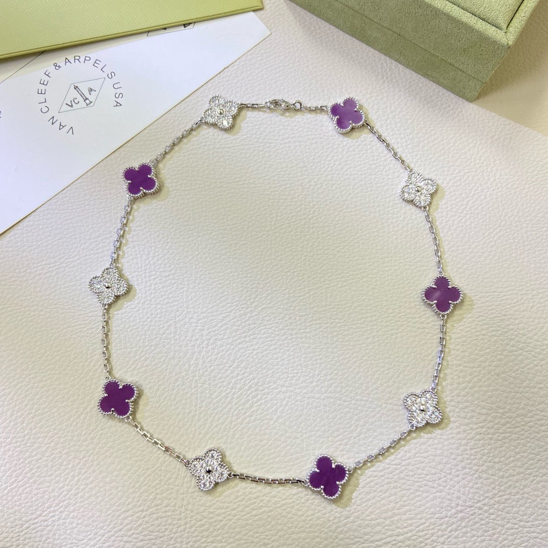[Vera Jewelry]CLOVER 10 MOTIFS  PURPLE VIOLET DIAMOND NECKLACE