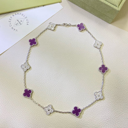 [Vera Jewelry]CLOVER 10 MOTIFS  PURPLE VIOLET DIAMOND NECKLACE
