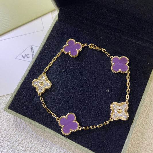 [Vera  Jewelry]CLOVER  5 MOTIFS  PURPLE VIOLET DIAMOND BRACELET