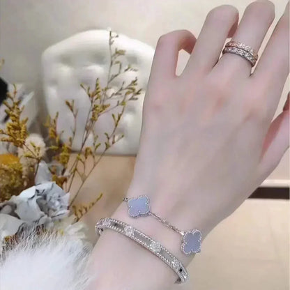 [Vera  Jewelry]LUCKY CLOVER 5-MOTIF BRACELET - PURPLE CHALCEDONY COLLECTION