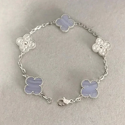 [Vera  Jewelry]LUCKY CLOVER 5-MOTIF BRACELET - PURPLE CHALCEDONY COLLECTION