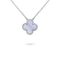 [Vera Jewelry]CLOVER 15MM BLUE CHALCEDONY NECKLACE SILVER