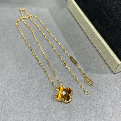 [Vera  Jewelry]CLOVER 15MM DIAMOND AND YELLOW TIGER'S EYE AGATE necklace