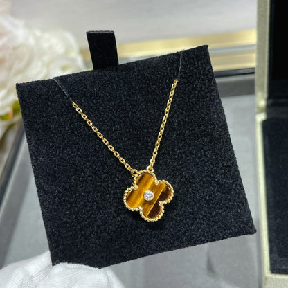 [Vera  Jewelry]CLOVER 15MM DIAMOND AND YELLOW TIGER'S EYE AGATE necklace
