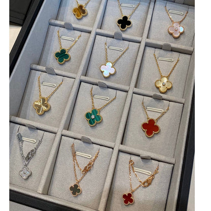 [Vera  Jewelry]CLOVER 15MM BLACK ONYX SINGLE FLOWER NECKLACE