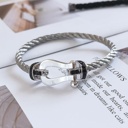 [Vera  Jewelry]FORCE LARGE HORSESHOE BLACK DIAMOND BRACELET SILVER