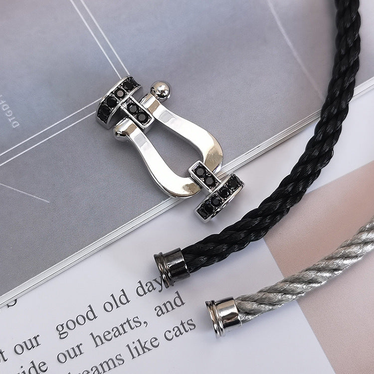 [Vera  Jewelry]FORCE LARGE HORSESHOE BLACK DIAMOND BRACELET SILVER