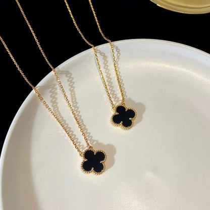 [Vera  Jewelry]CLOVER 15MM BLACK ONYX SINGLE FLOWER NECKLACE