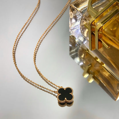[Vera  Jewelry]CLOVER 15MM BLACK ONYX SINGLE FLOWER NECKLACE