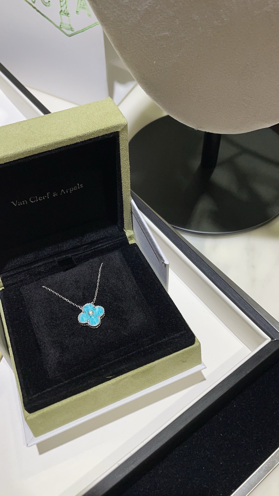 [Vera  Jewelry]CLOVER 15MM DIAMOND SVRES PORCELAIN  NECKLACE SILVER