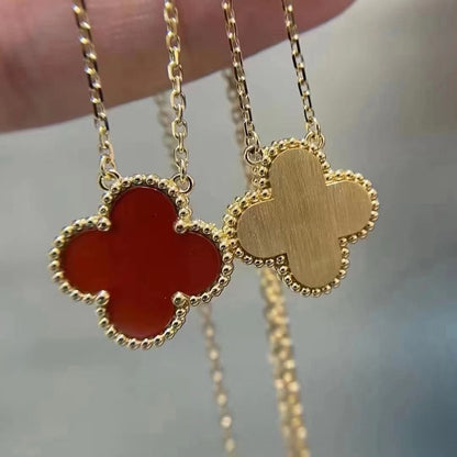 [Vera  Jewelry]CLOVER 15MM CARNELIAN SINGLE FLOWER NECKLACE
