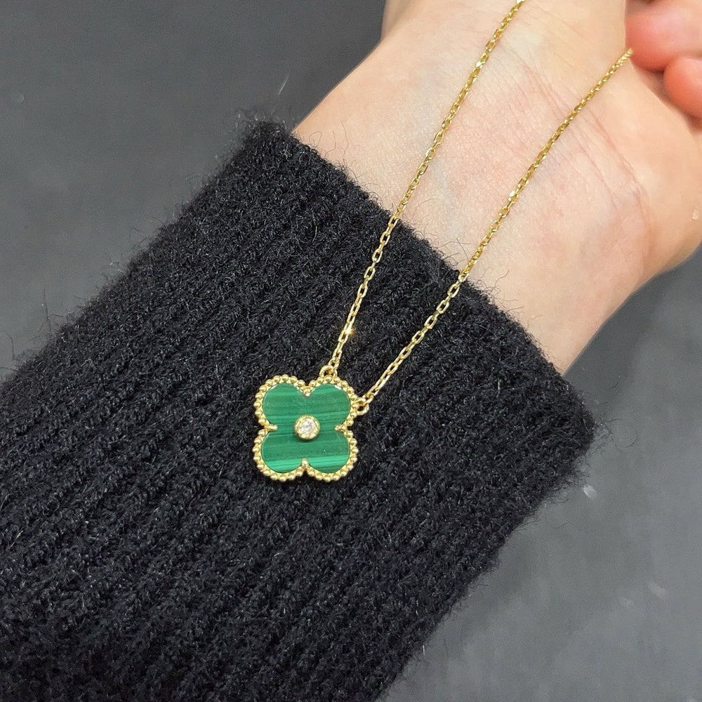 [Vera  Jewelry]CLOVER 15MM DIAMOND TURQUOISE NECKLACE
