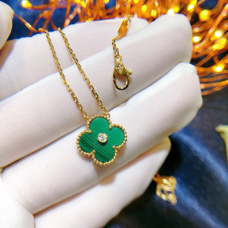 [Vera  Jewelry]CLOVER 15MM DIAMOND TURQUOISE NECKLACE