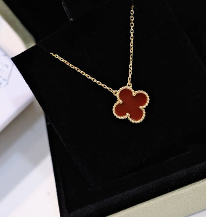 [Vera  Jewelry]CLOVER 15MM CARNELIAN SINGLE FLOWER NECKLACE