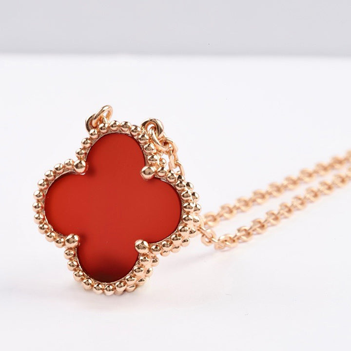 [Vera  Jewelry]CLOVER 15MM CARNELIAN SINGLE FLOWER NECKLACE