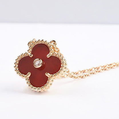 [Vera  Jewelry]CLOVER 15MM DIAMOND CARNELIAN NECKLACE