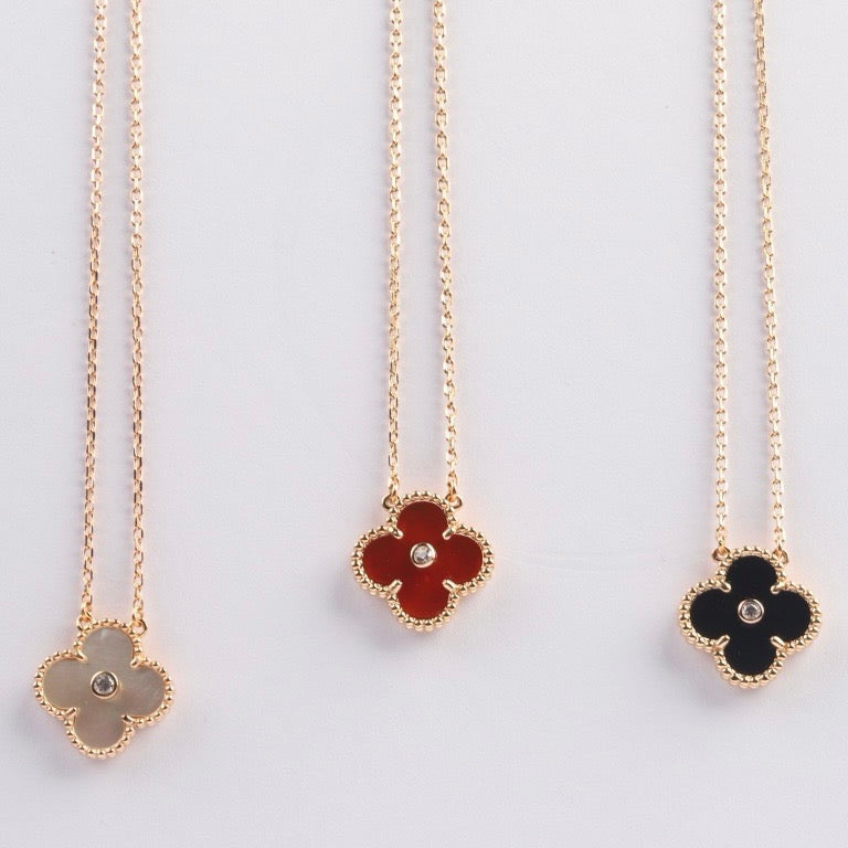 [Vera  Jewelry]CLOVER 15MM DIAMOND CARNELIAN NECKLACE