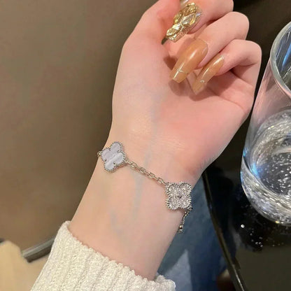 [Vera  Jewelry]LUCKY CLOVER 5-MOTIF BRACELET - PURPLE CHALCEDONY COLLECTION