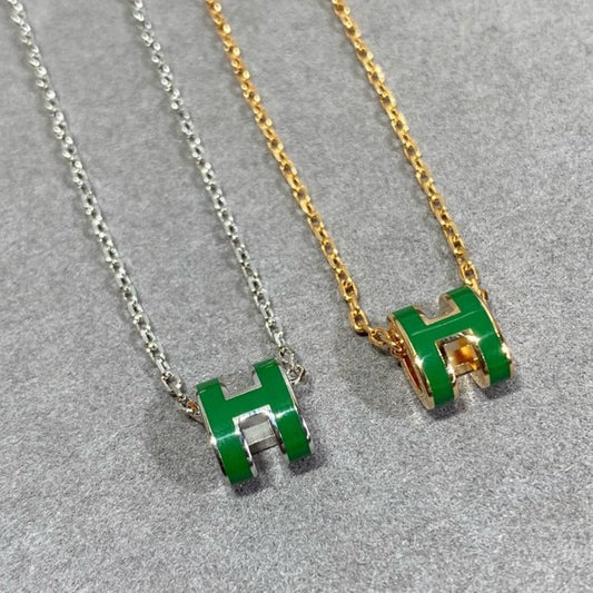 [Vera Jewelry]POP H GREEN NECKLACE SILVER AND GOLD