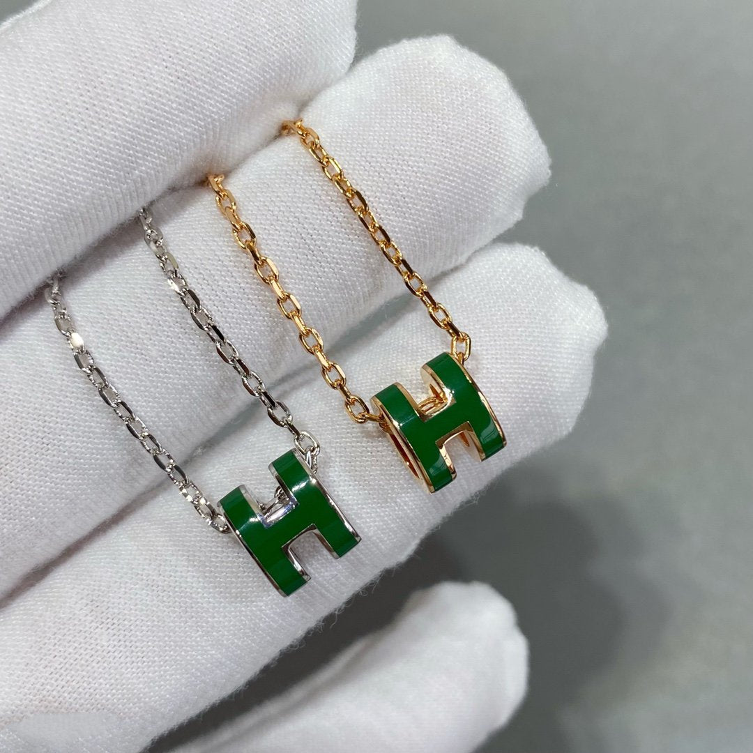[Vera  Jewelry]POP H GREEN NECKLACE SILVER AND GOLD