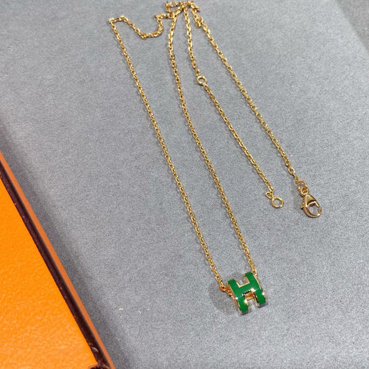 [Vera Jewelry]POP H GREEN NECKLACE SILVER AND GOLD