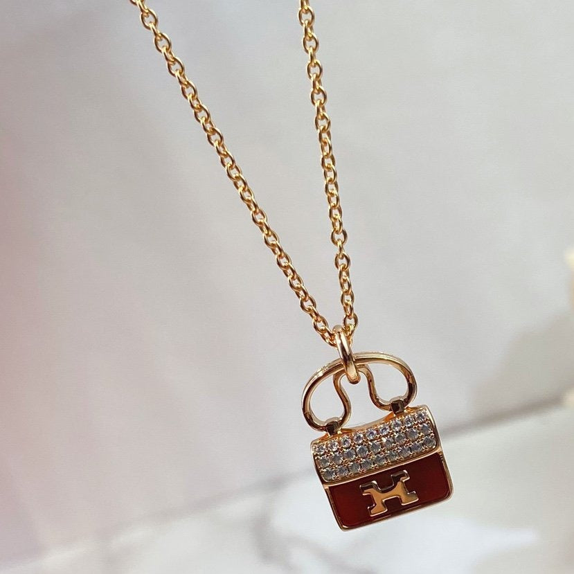 [Vera Jewelry]CONSTANCE RED PEDANT PINK GOLD NECKLACE