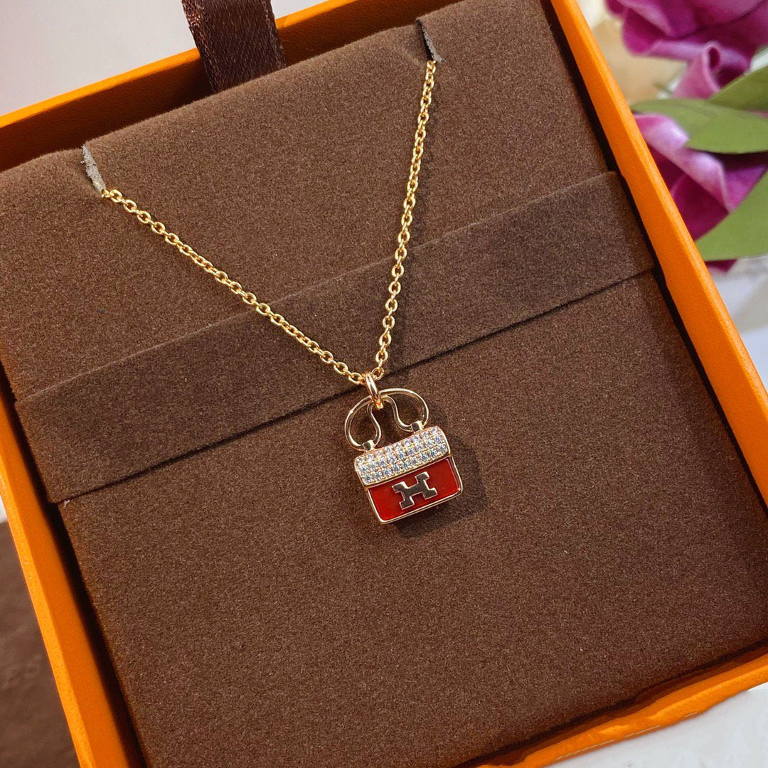 [Vera  Jewelry]CONSTANCE RED PEDANT PINK GOLD NECKLACE