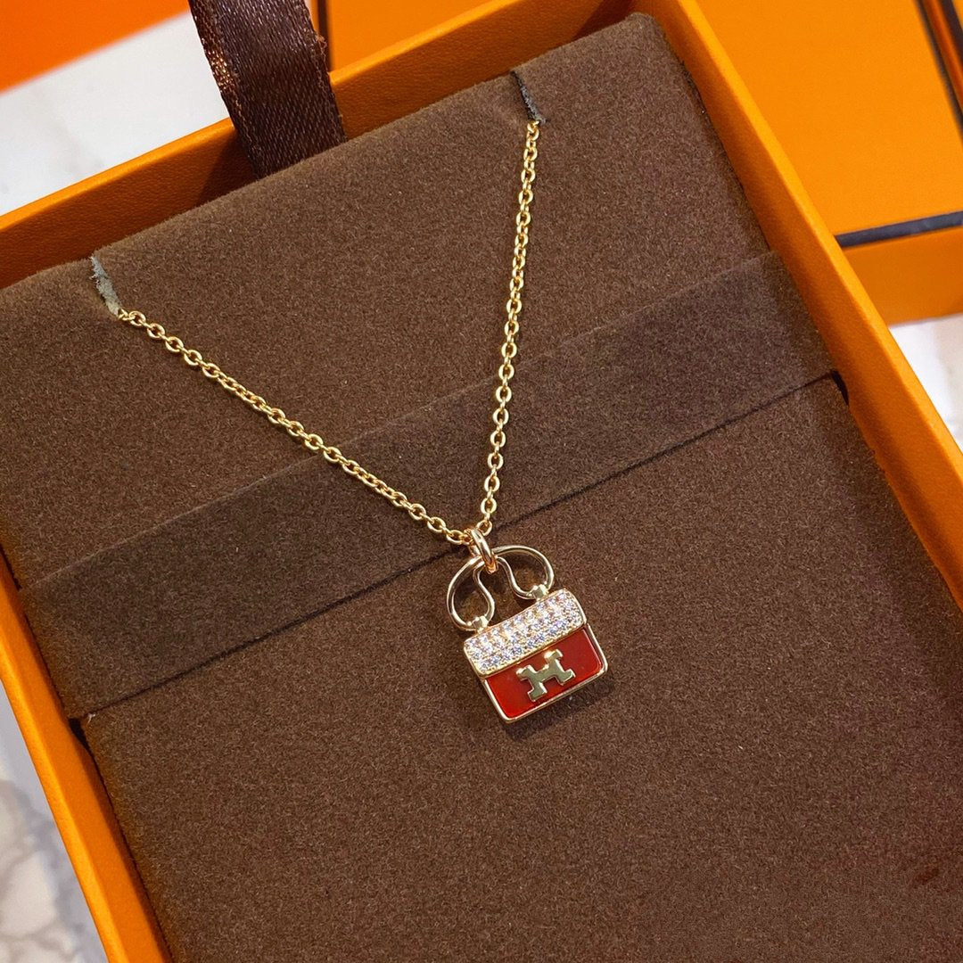 [Vera  Jewelry]CONSTANCE RED PEDANT PINK GOLD NECKLACE