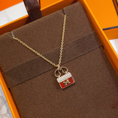 [Vera  Jewelry]CONSTANCE RED PEDANT PINK GOLD NECKLACE