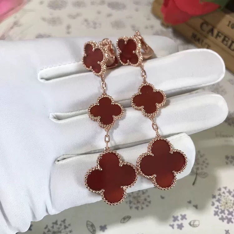 [Vera  Jewelry]CLOVER 3 MOTIF CARNELIAN DROP EARRINGS