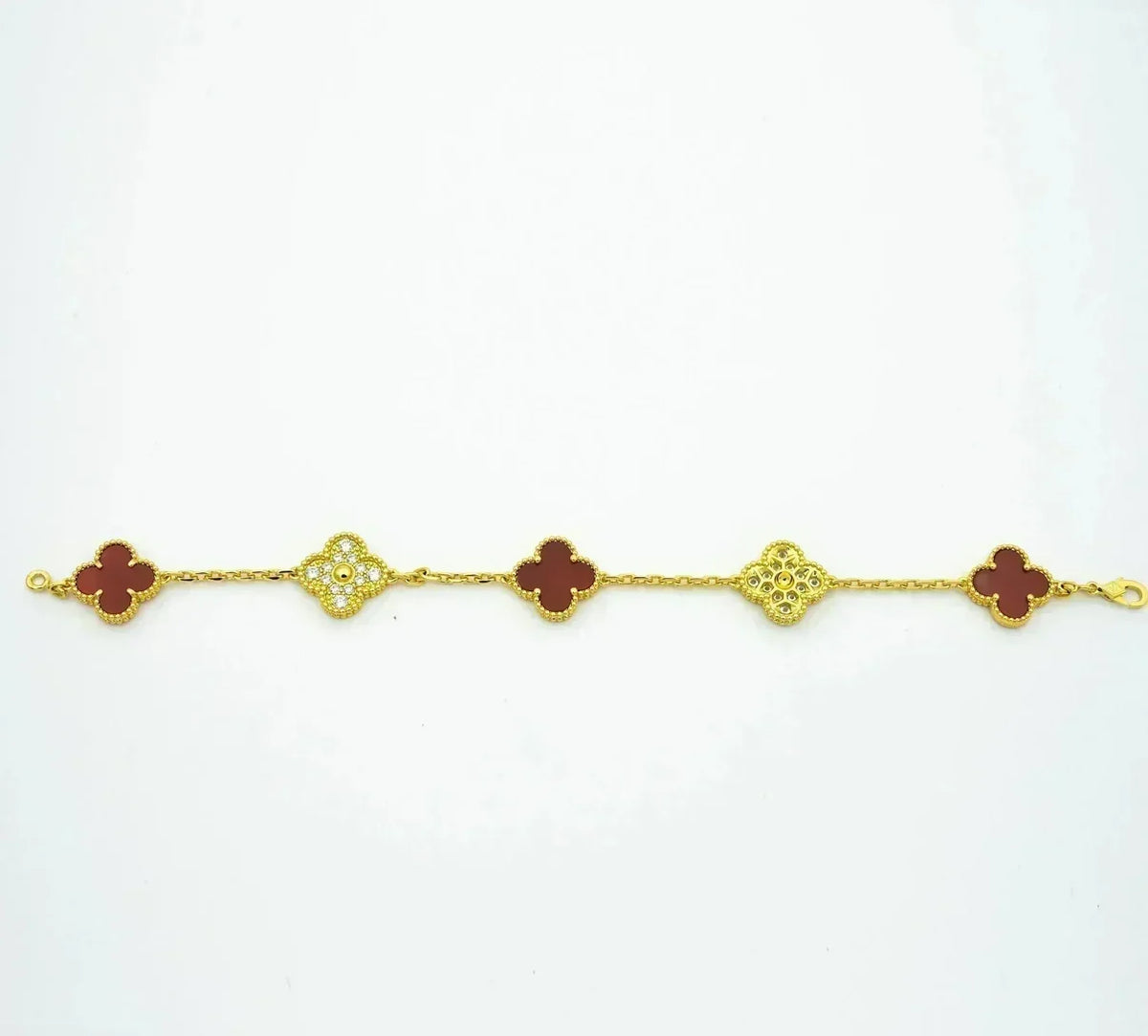 [Vera  Jewelry]LUCKY CLOVER 5-MOTIF BRACELET - RED CARNELIAN COLLECTION
