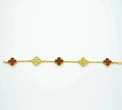 [Vera  Jewelry]LUCKY CLOVER 5-MOTIF BRACELET - RED CARNELIAN COLLECTION