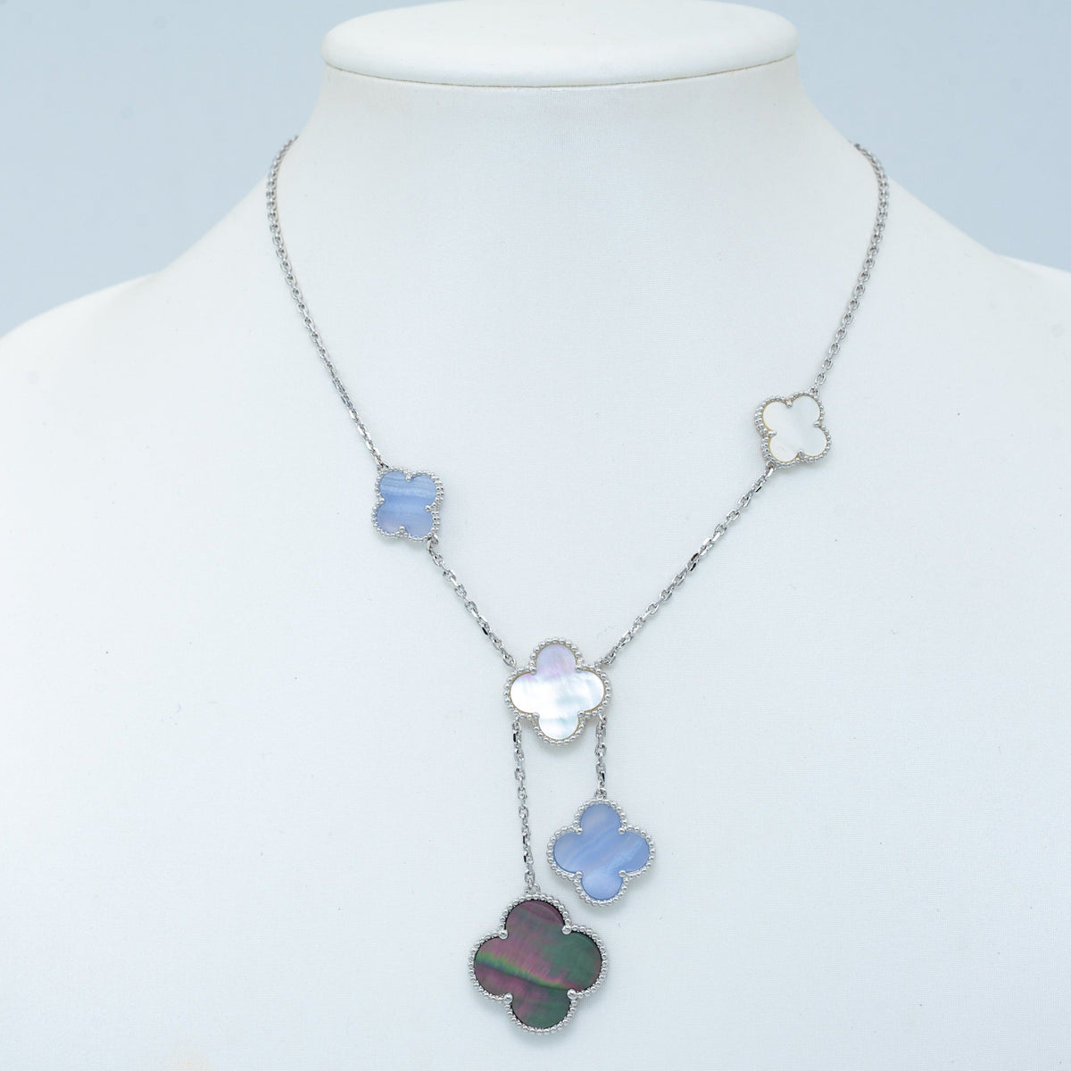 [Vera  Jewelry]CLOVER MOP CHALCEDONY NECKLACE SILVER 6 MOTIF