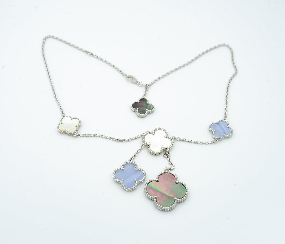 [Vera  Jewelry]CLOVER MOP CHALCEDONY NECKLACE SILVER 6 MOTIF