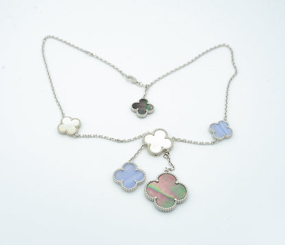 [Vera  Jewelry]CLOVER MOP CHALCEDONY NECKLACE SILVER 6 MOTIF