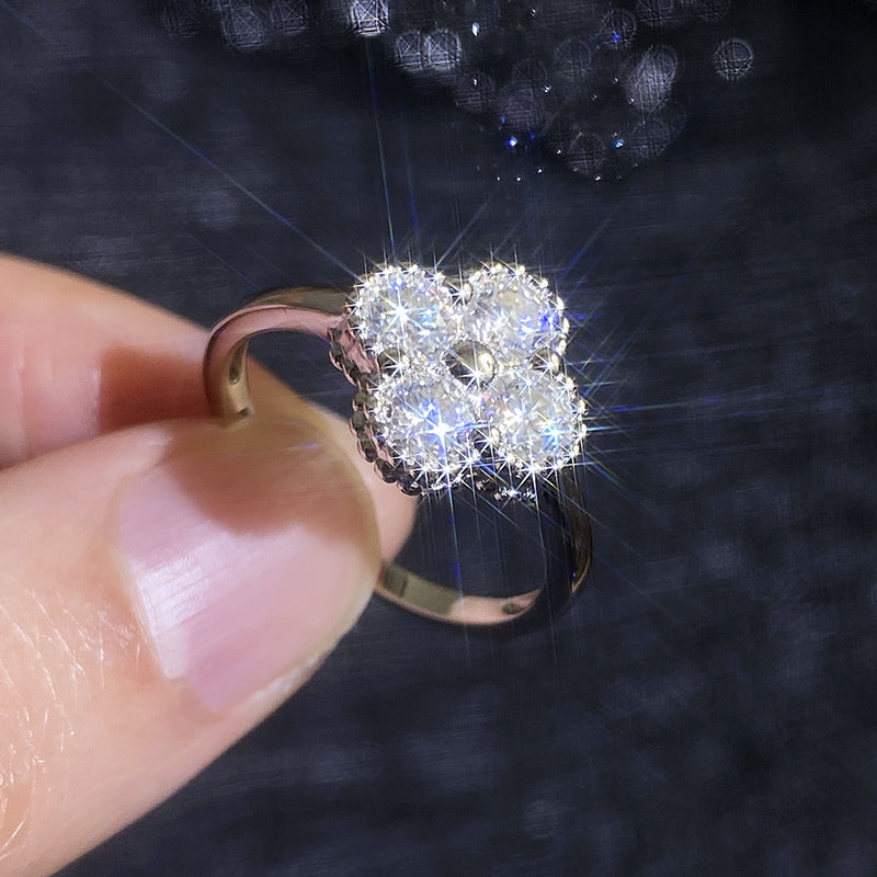 [Vera  Jewelry]ELEGANT FOUR-LEAF CLOVER MOISSANITE RING