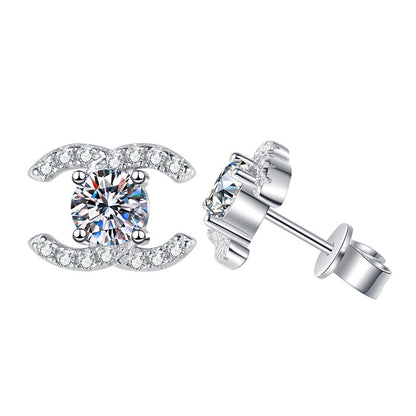 [Vera  Jewelry]CHIC INTERLOCKING DOUBLE-C MOISSANITE STUD EARRINGS