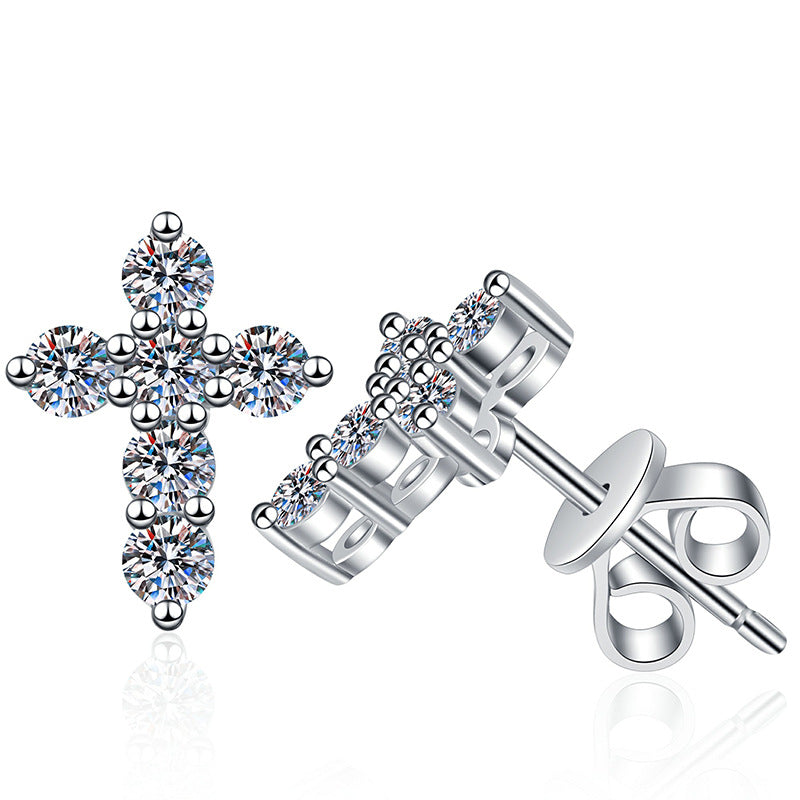 [Vera  Jewelry]SPARKLING CROSS MOISSANITE STUD EARRINGS