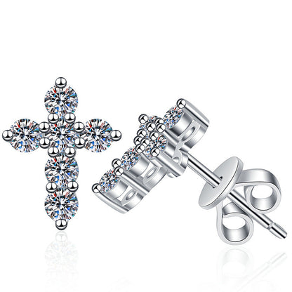 [Vera  Jewelry]SPARKLING CROSS MOISSANITE STUD EARRINGS
