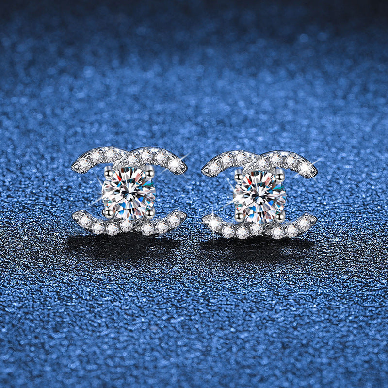 [Vera  Jewelry]CHIC INTERLOCKING DOUBLE-C MOISSANITE STUD EARRINGS