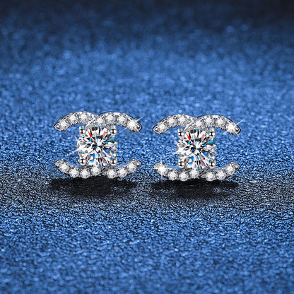 [Vera  Jewelry]CHIC INTERLOCKING DOUBLE-C MOISSANITE STUD EARRINGS