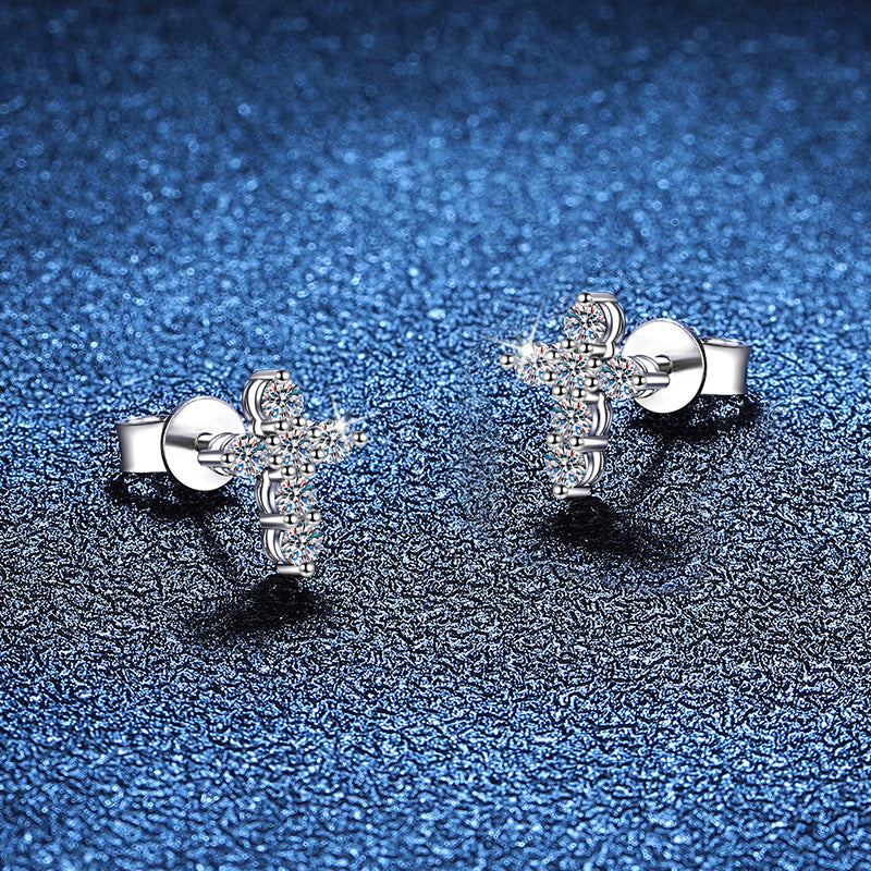 [Vera  Jewelry]SPARKLING CROSS MOISSANITE STUD EARRINGS
