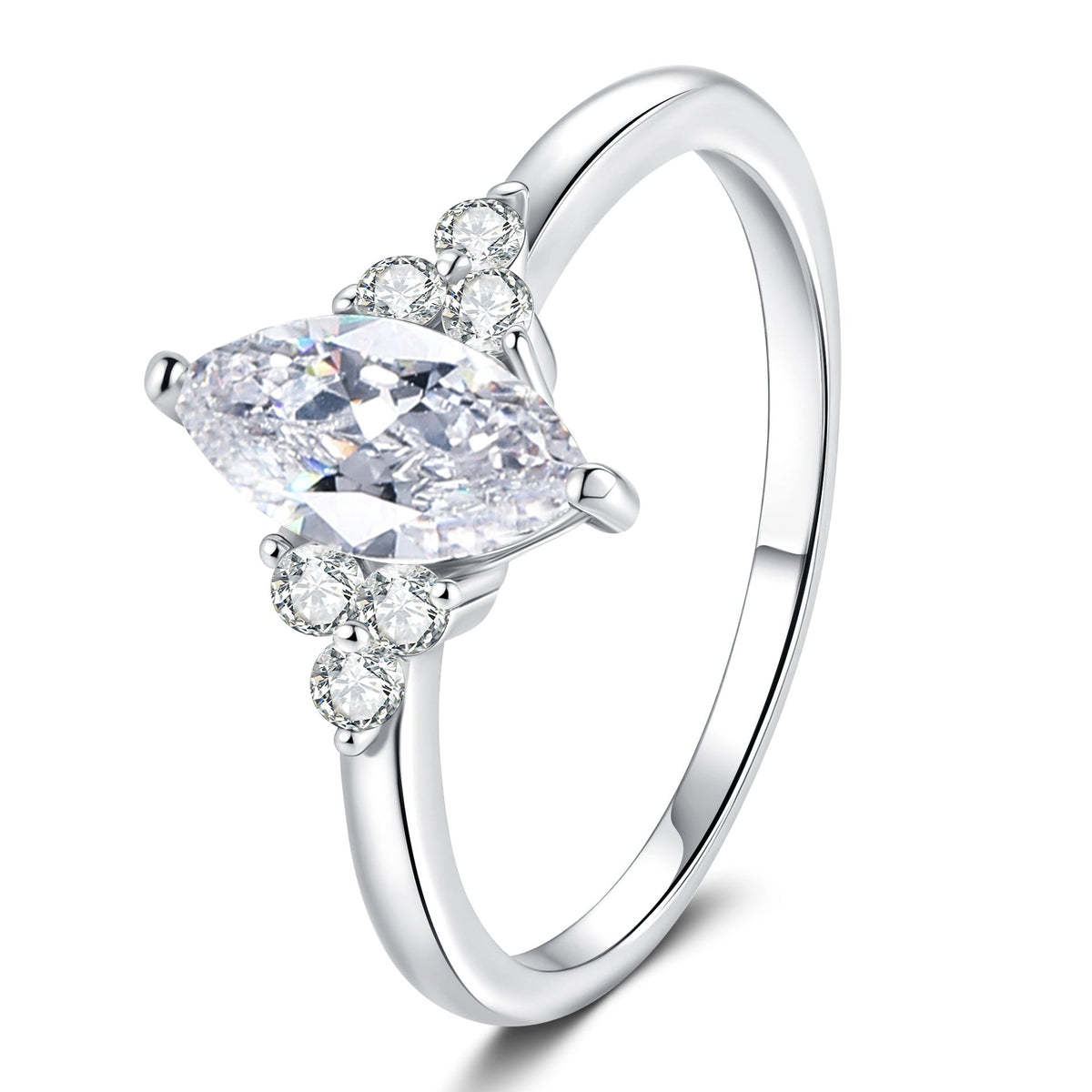 [Vera  Jewelry]ELEGANT MARQUISE CUT MOISSANITE RING WITH SIDE ACCENTS