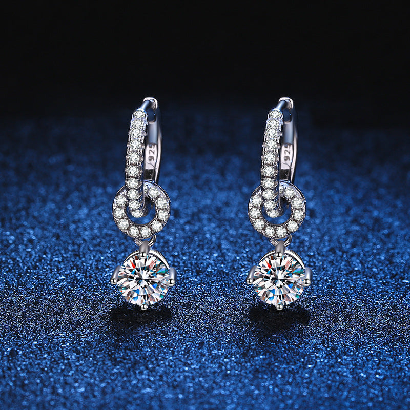 [Vera  Jewelry]INTERLOCKING DOUBLE RING MOISSANITE DROP EARRINGS