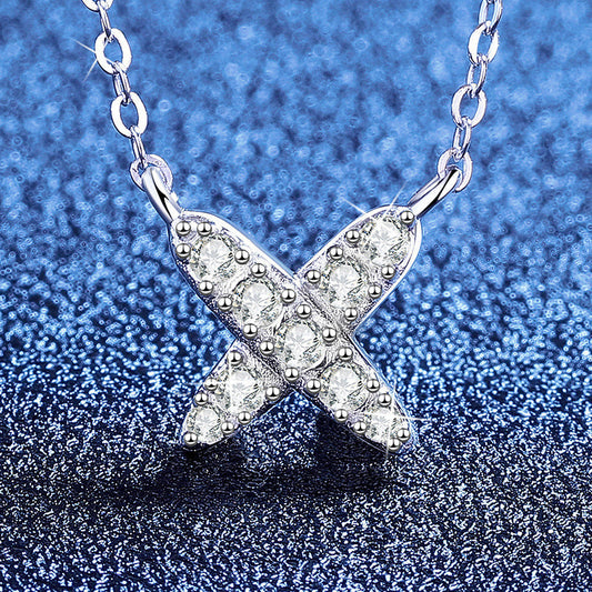 [Vera  Jewelry]MODERN X-SHAPE PAVÉ MOISSANITE NECKLACE