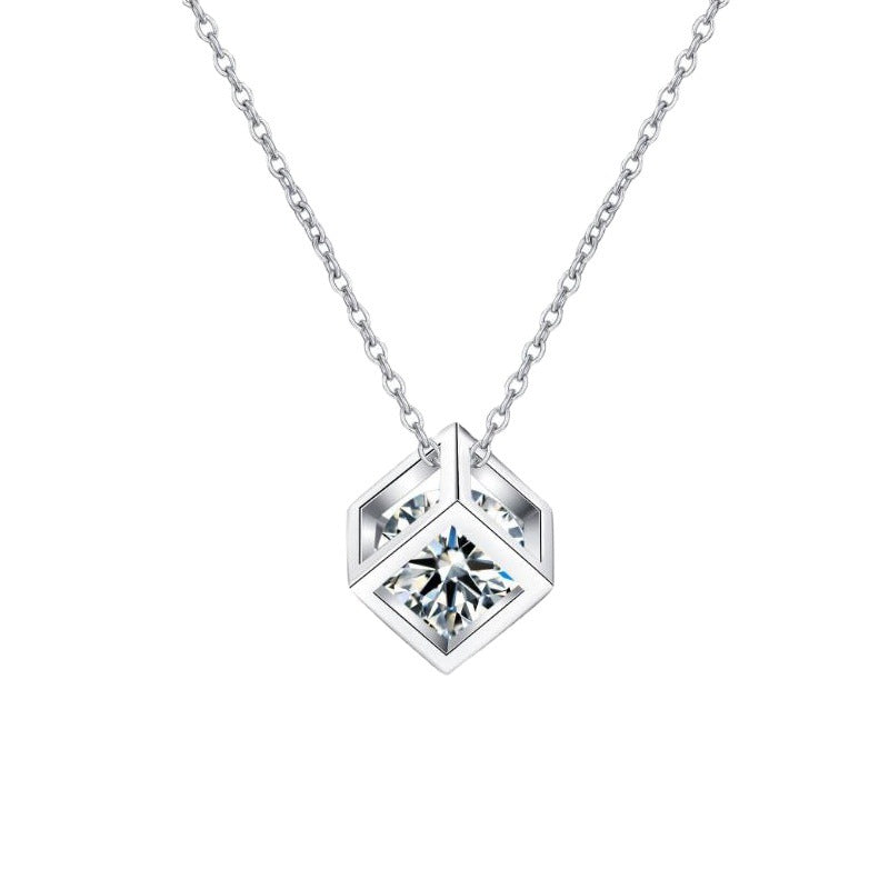 [Vera  Jewelry]GEOMETRIC SUGAR-CUBE MOISSANITE NECKLACE