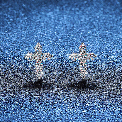 [Vera  Jewelry]SPARKLING CROSS MOISSANITE STUD EARRINGS