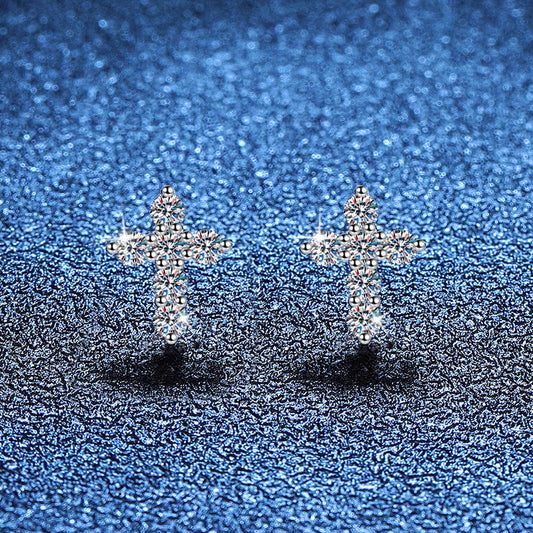 [Vera  Jewelry]SPARKLING CROSS MOISSANITE STUD EARRINGS