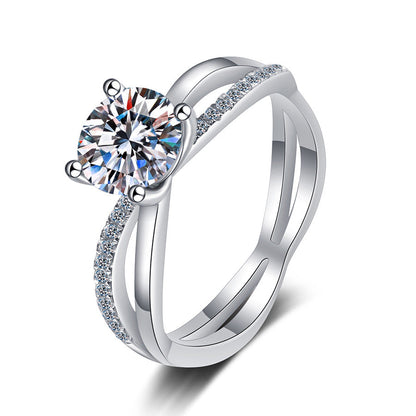 [Vera  Jewelry]ELEGANT 4-PRONG CROSSOVER MOISSANITE ENGAGEMENT RING