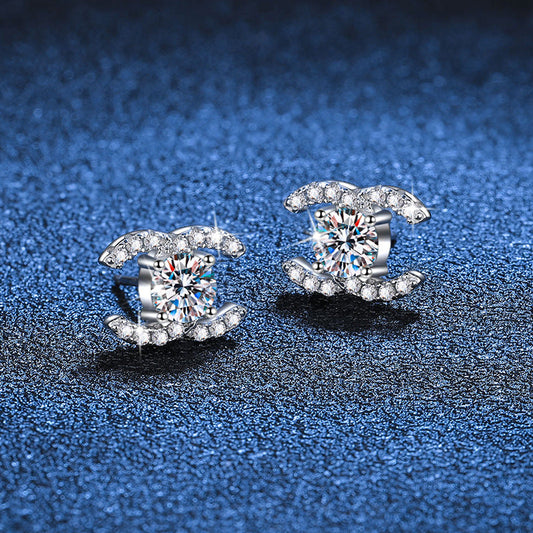 [Vera  Jewelry]CHIC INTERLOCKING DOUBLE-C MOISSANITE STUD EARRINGS